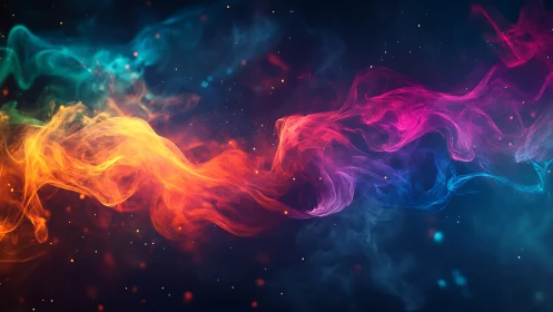 Multicolor nebular plasma ribbon swirling across deep space