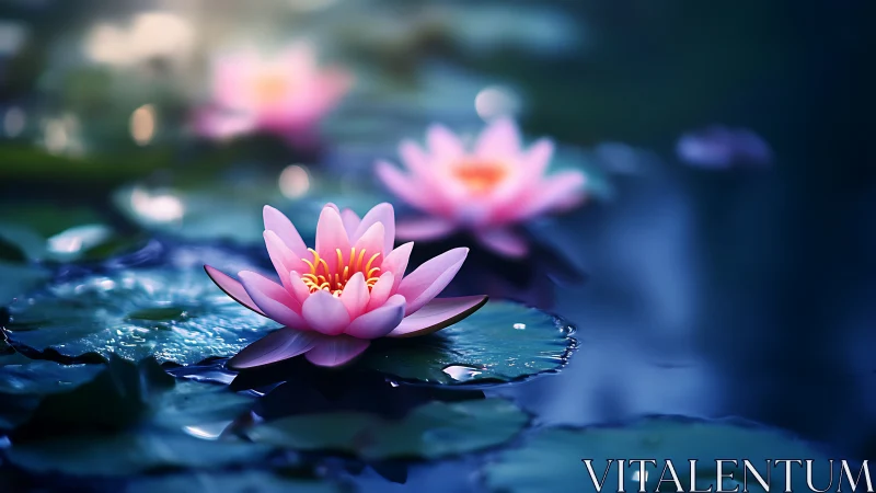 Moonlit lotus whispers over glassy midnight water. Period.