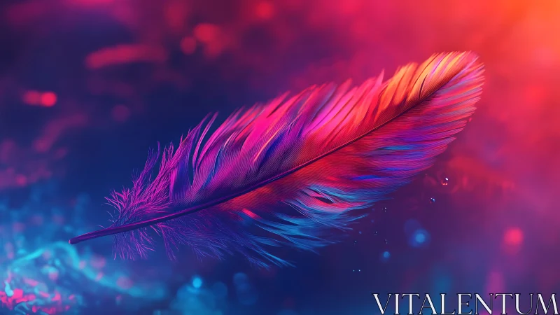 Single colored feather in vivid bokeh light environment.