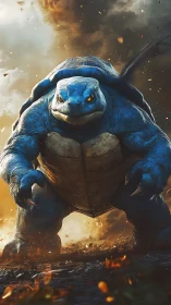 Storm-charged turtle titan strides through swirling embers.