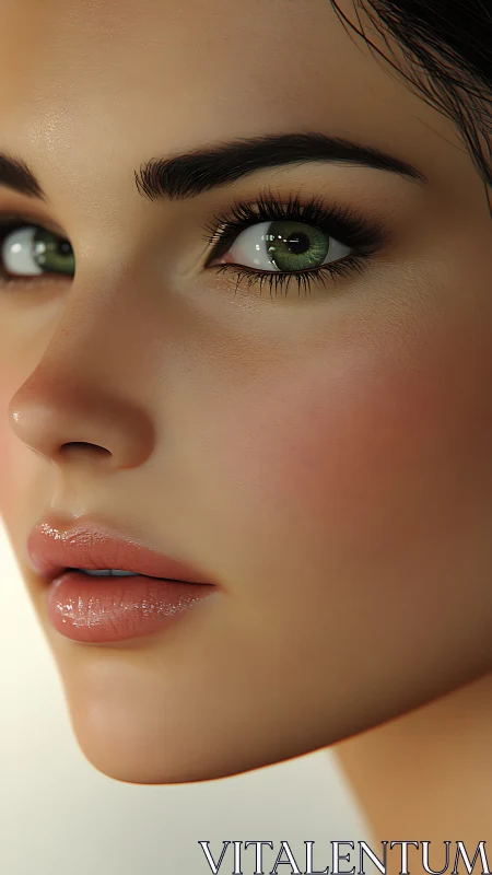 Glamorous close-up portrait captures luminous green-eyed beauty