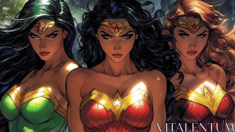 Three Powerful Warrior Women in Comic Book Style Illustration.