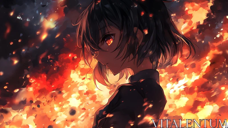 Anime profile portrait isolates a girl against eruptive flames