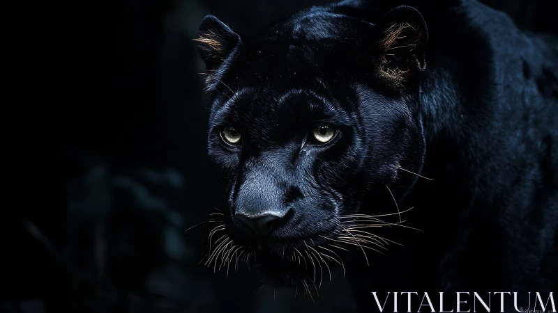 Black Panther's Piercing Gaze Against Dark Background.