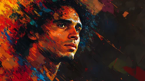 Dynamic brushstroke portrait with vibrant abstract color field