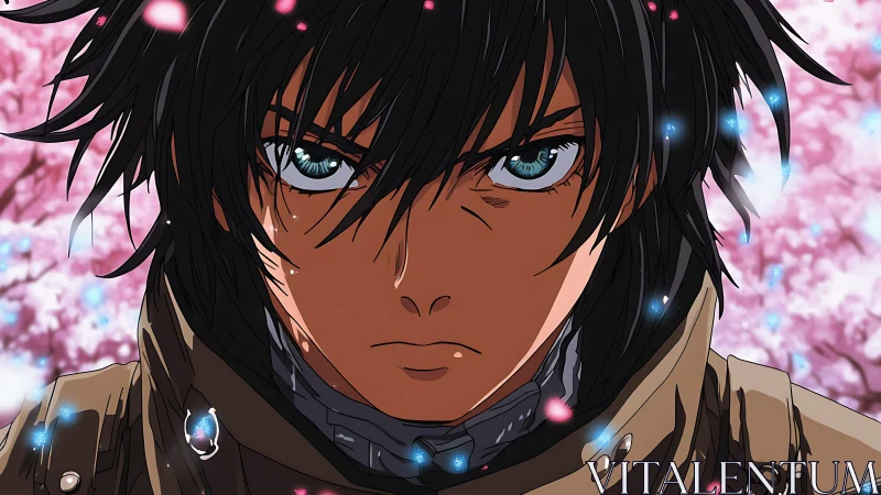 Anime-style male portrait shows intense forward-facing stare