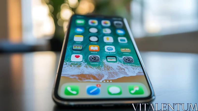 Modern smartphone displaying iOS home screen with app icons and wallpaper