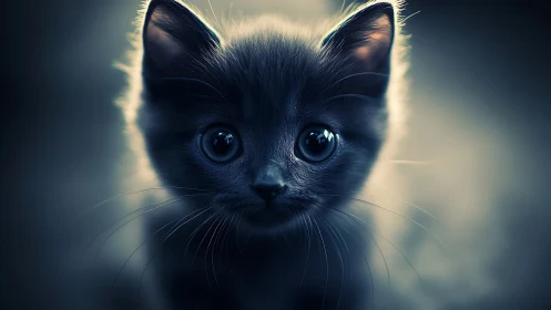 Luminous Midnight Kitten Emerges From Ethereal Mist.