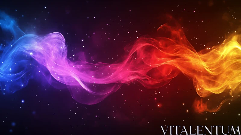 Cosmic ribbons of color weave through a starlit digital void.