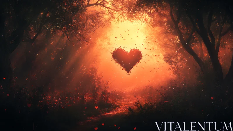 Glowing Heart Suspended in Luminous Forest Clearing