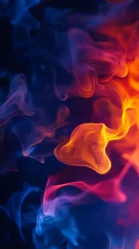 Abstract Fluid Flow: Blue and Orange Luminescent Ink Swirls