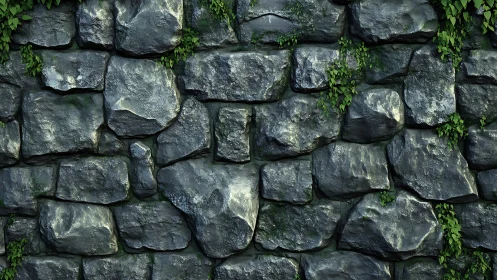 High-detail mossy stone wall texture with irregular rock blocks