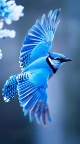 Blue Jay Mid-Flight: Iridescent Plumage and Wing Articulation Study