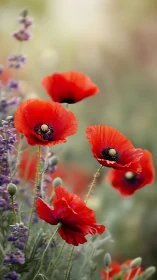 Crimson Poppies Strike Bold Against Lavender Dreams.