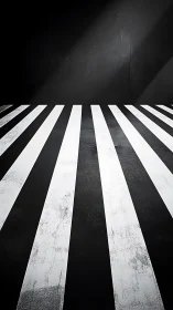Black and white striped floor against dark empty wall.