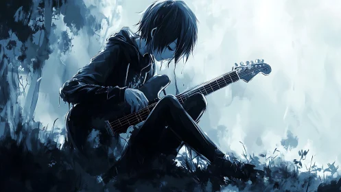 Solitary forest chords bend twilight into silent blue