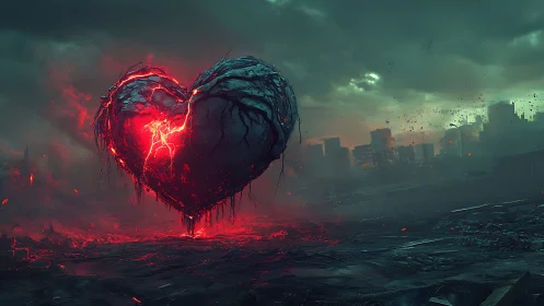 Molten heartache pulses across dystopian skies with burning intensity.