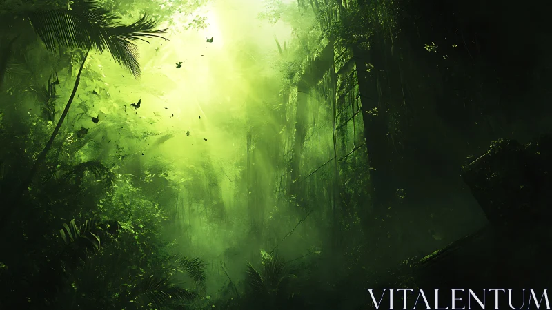 Mystical Forest Canyon with Radiant Canopy Light