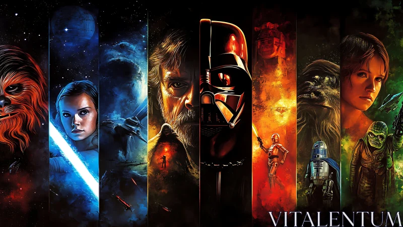 Starry saga of heroes and villains in glowing panels.