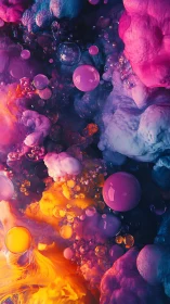 Vivid abstract bubbles in dense colorful liquid field.
