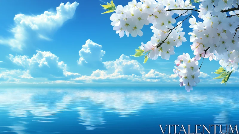 Luminous Blossoms Above Tranquil Waters: Spring Serenity.