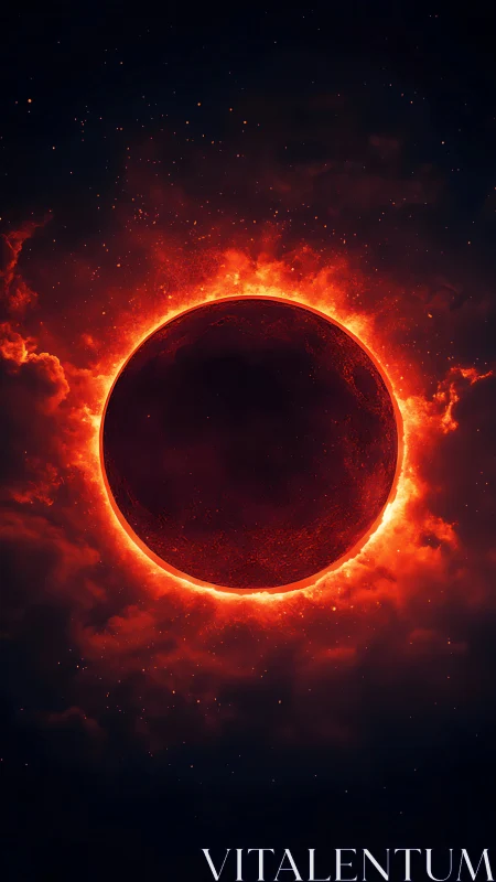 Solar inferno eclipse crowned by blazing crimson fire.