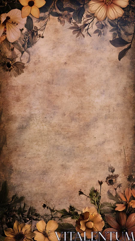 Vintage floral border over textured parchment background.