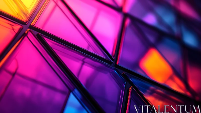 Vibrant geometric stained glass abstract with neon color palette.
