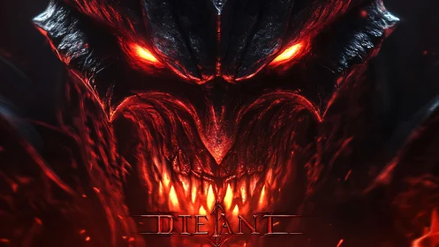 Infernal demonic visage rendered in high-contrast volumetric glow