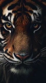 Midnight stare of a tiger king in velvet jungle shadows.