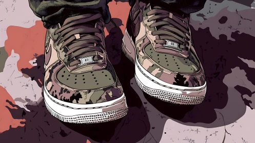 Street-ready camo sneakers stepping into bold, playful color.