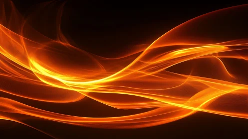 Orange and yellow glowing light waves flowing across black background
