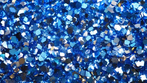 Electric sapphire glitter storm in shimmering close-up view.