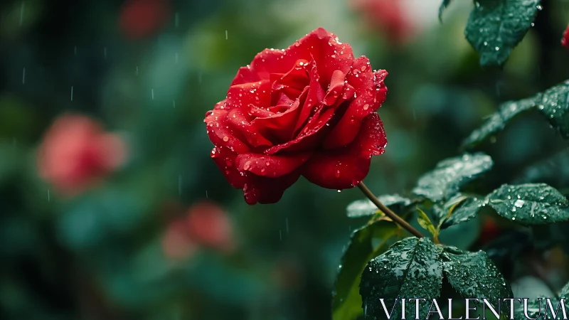 Crimson Rose Glistening With Rain-Kissed Perfection