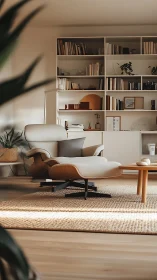 Sunlit reading corner with a cozy modern lounge chair.