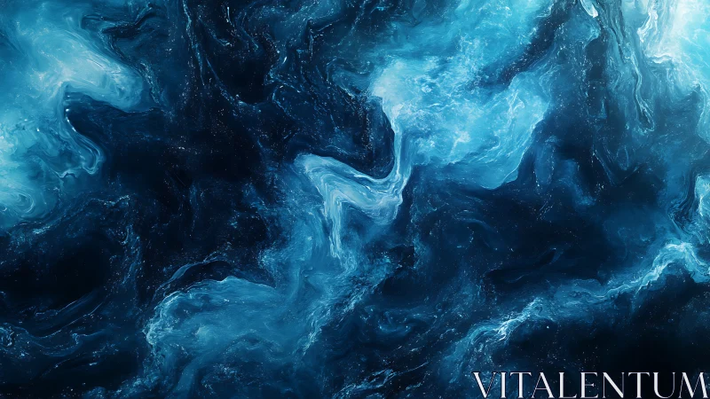 Abstract blue fluid pattern with swirling luminous forms.