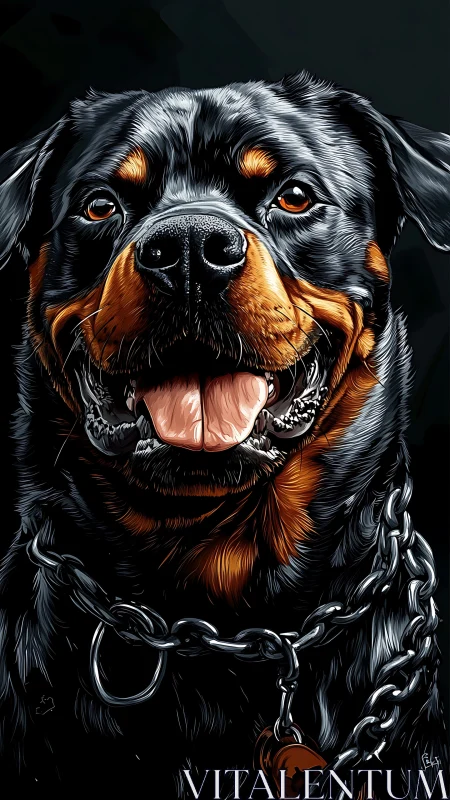 Powerful rottweiler portrait radiates strength and loyalty.