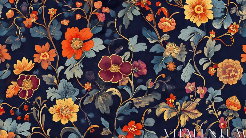 Midnight garden blooms in rich swirling florals.