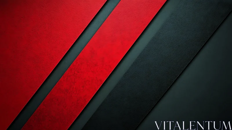 Diagonal red and black leather strips create high contrast geometry