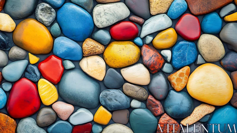 Vibrant Multicolored Pebble Arrangement in Artistic Style.