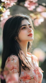 Soft-focus spring portrait captures upward contemplative gaze