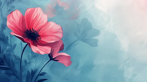Vibrant Pink Blossom Against Soft Blue Hues.