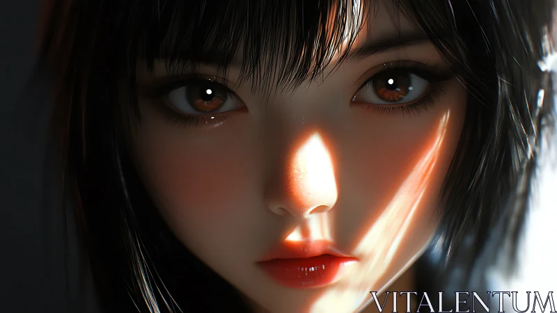 Digital portrait of girl’s face in dramatic side light.