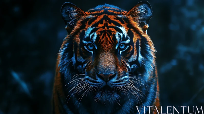 Tiger portrait uses high-contrast blue and orange rim lighting