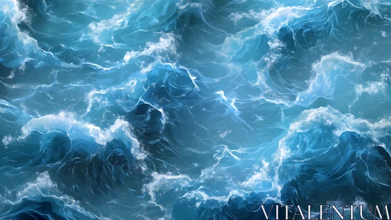 Storm-swept azure waves crash with luminous white foam.