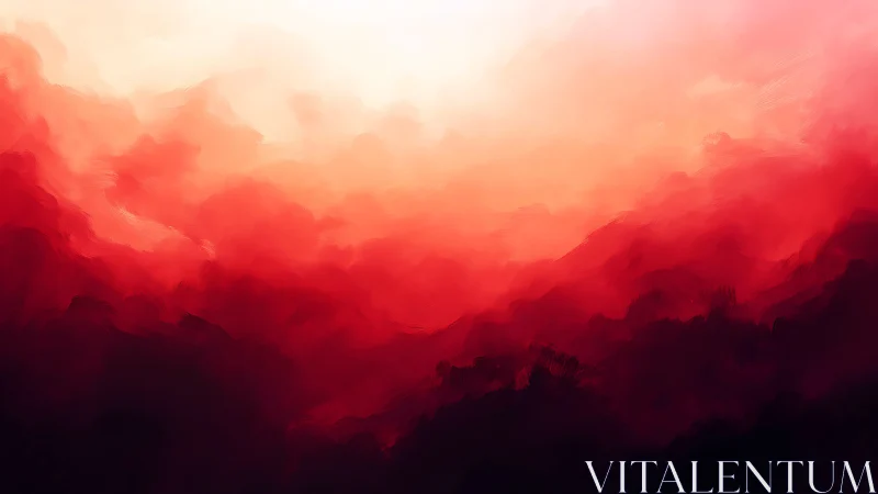 Crimson mist canyon dissolving into sunrise flame skies.