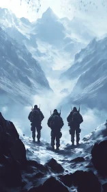 Soldiers advance through frozen mountain pass under harsh sky