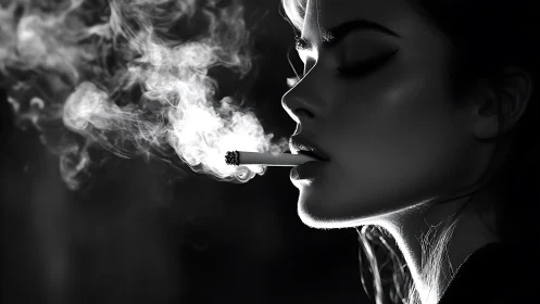 Side profile portrait shows subject smoking a cigarette