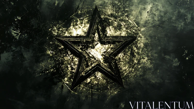 Textured black star bursting from distressed grunge field.