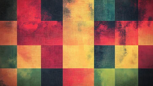 Textured color grid pulses with warm distressed blocks.